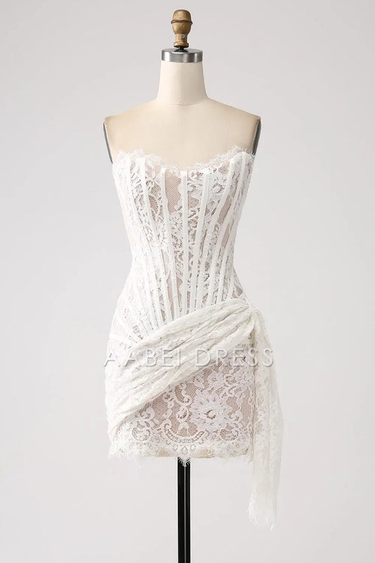AABEI DRESS Hot Sale Homecoming Dress Classy Strapless Lace Lace-Up Back Short Graduation Dress