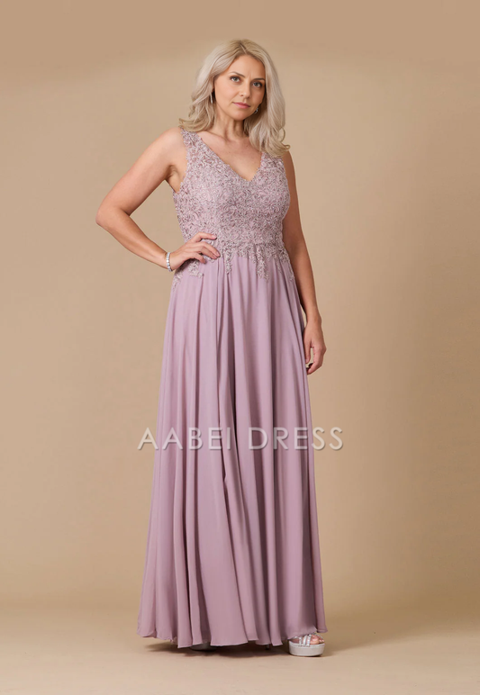 AABEI DRESS Formal Wear Dresse Fashion A Line V Neck Lace Applique Plus Size Exquisite Long Mother Of The Bride Dress