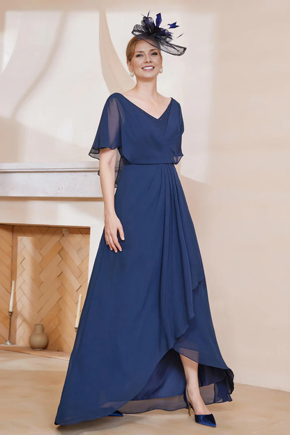 Fall November December Wedding Guest Dress V-neck Flutter Sleeves Chiffon Long Dress Mother of the Groom / Bride Dresses