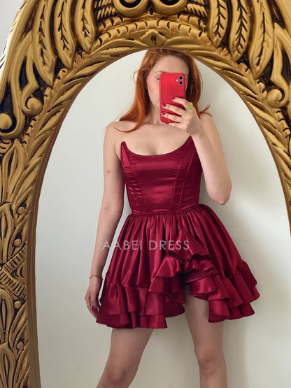 AABEI DRESS Party Dress Off Shoulder Corset Dress Ruffles Ruched Backless Short Homecoming Dress