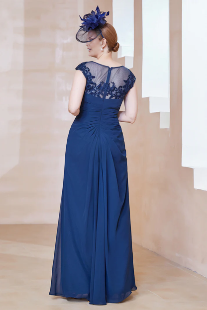 Fall November December Wedding Guest Dress Lace Illusion Neck Chiffon Dress With Slit Mother of the Groom / Bride Dresses