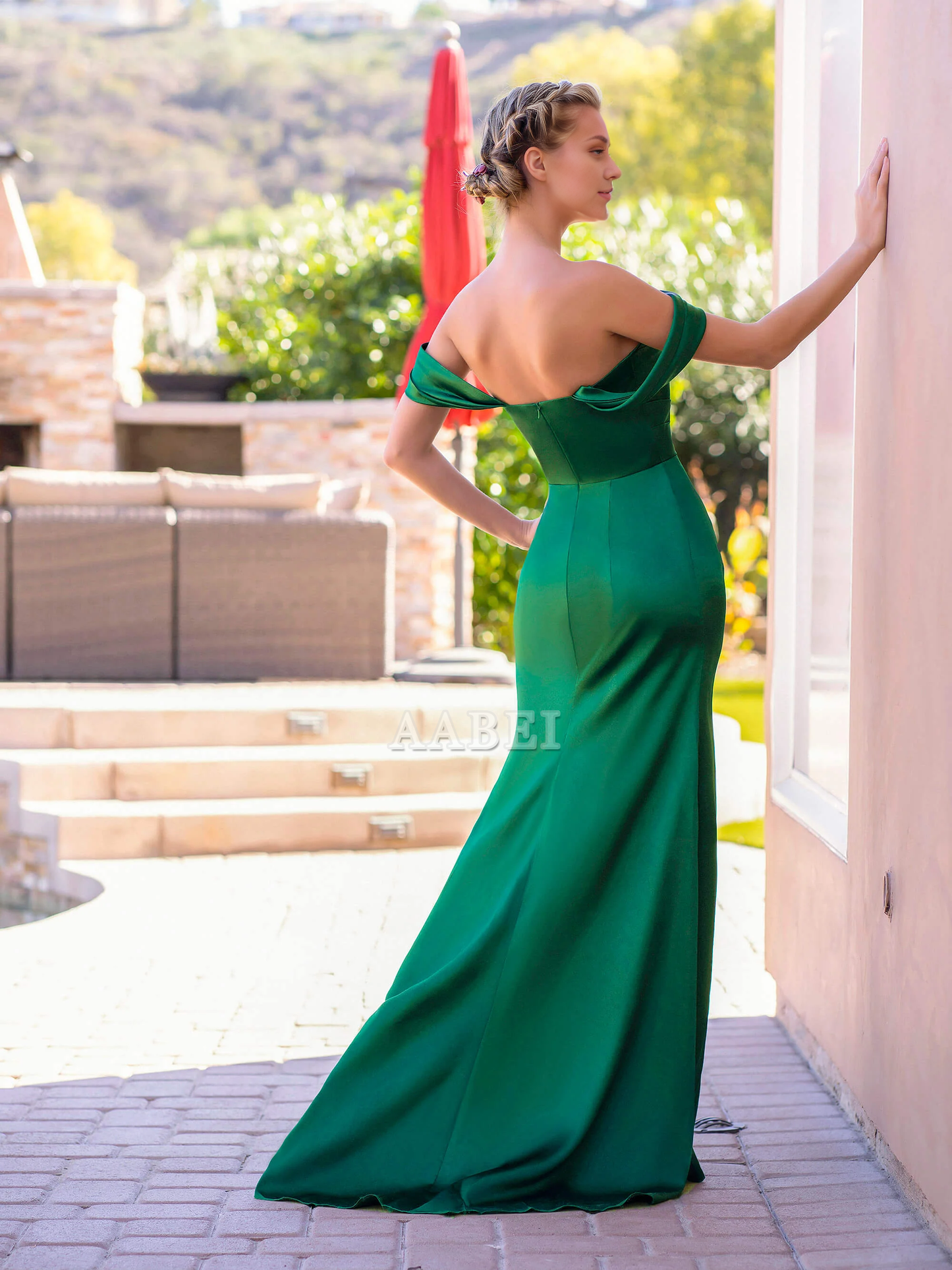Evening Dress Mermaid Off-the-Shoulder Pleated Side Fork Elegant Fashion Sweep Train Formal Women's Dresses