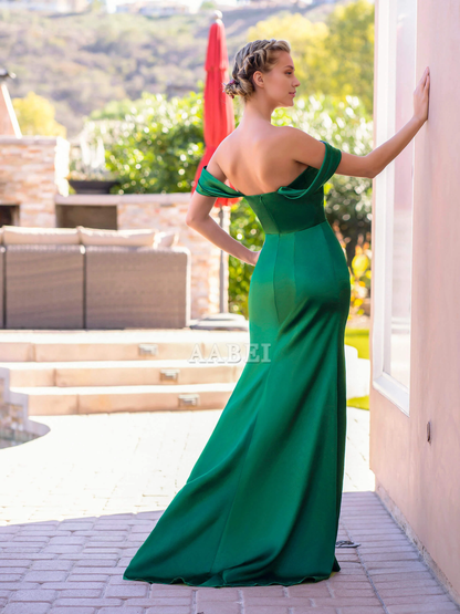 Evening Dress Mermaid Off-the-Shoulder Pleated Side Fork Elegant Fashion Sweep Train Formal Women's Dresses