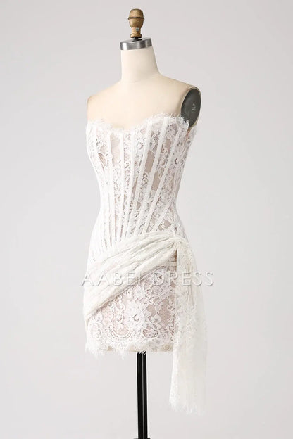 AABEI DRESS Hot Sale Homecoming Dress Classy Strapless Lace Lace-Up Back Short Graduation Dress