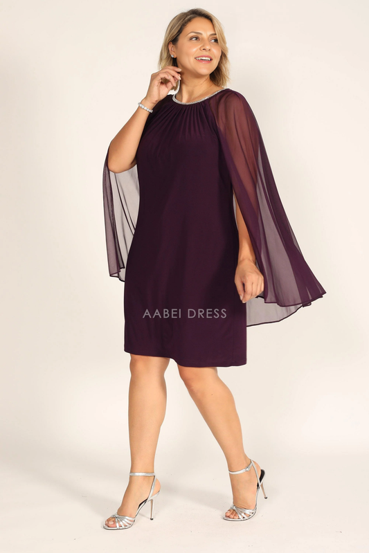 AABEI DRESS Formal Wear Dresse Exquisite Round Neck Short Plus Size Cape Dress Simple Mother Of The Bride Dress