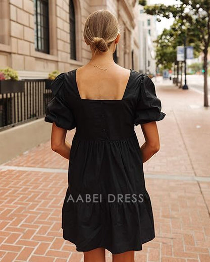 AABEI DRESS Short Party Dress Elegant Short Sleeves Square Neck Simple Homecoming Dress