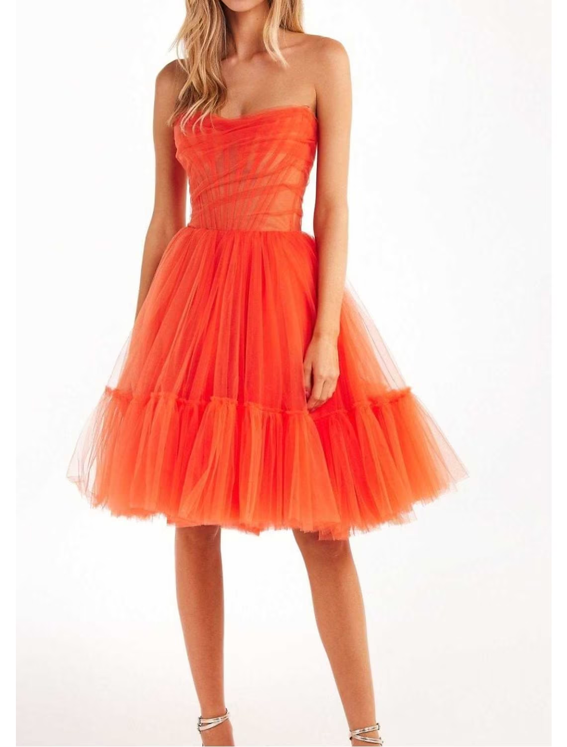 A-Line Homecoming Dresses Corsets Dress Party Wear Knee Length Sleeveless Strapless Tulle with Pleats