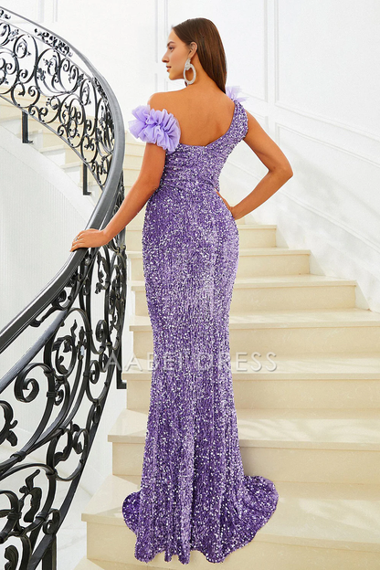 AABEI DRESS Hot Sale Prom Dress Charming Mermaid Sequins Ruched One-Shoulder Fashion Long Party Dress