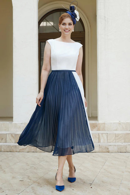 Fall November December Wedding Guest Dress A-Line Chiffon Pleated Tea-Length Mother of the Groom / Bride Dresses