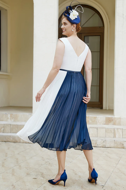 Fall November December Wedding Guest Dress A-Line Chiffon Pleated Tea-Length Mother of the Groom / Bride Dresses