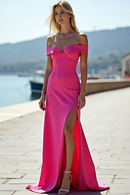 AABEI DRESS Hot Sale Prom Dress Fashion Off The Shoulder Sheath Long With Slit Simple Formal Dress