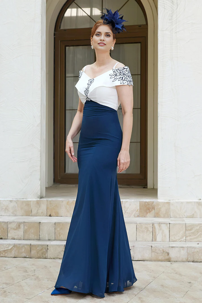 Fall November December Wedding Guest Dress Sheath Off-the-Shoulder Chiffon Long Dress Mother of the Groom / Bride Dresses