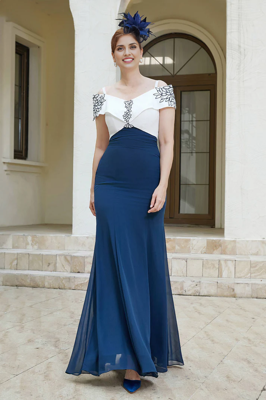 Fall November December Wedding Guest Dress Sheath Off-the-Shoulder Chiffon Long Dress Mother of the Groom / Bride Dresses