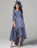 A-Line Dress Mother of the Bride Dress Elegant V Neck Tea Length Satin 3/4 Length Sleeve