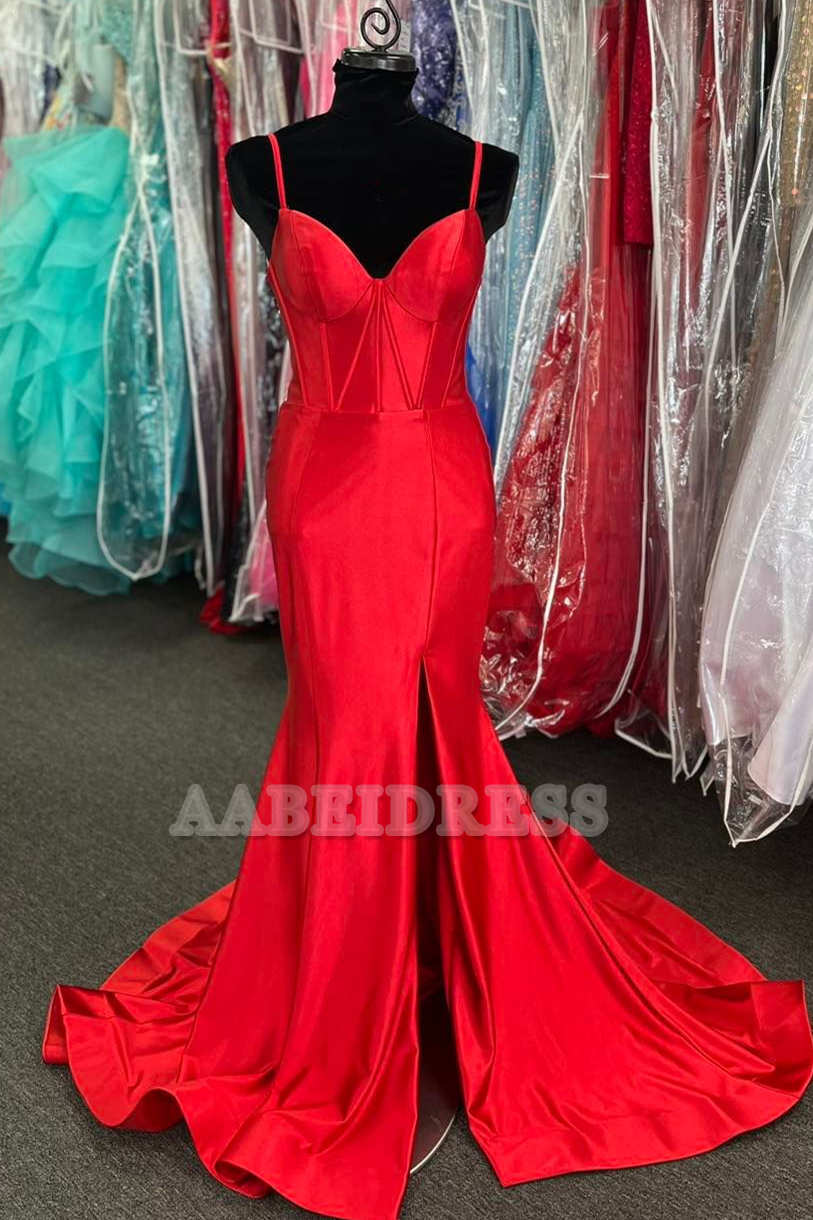 Evening Dress Spaghetti Strap Sweetheart Mermaid Cultivate oneself Backless Sweep Train Prom Dress Elegant Simple Formal Women's Dresses