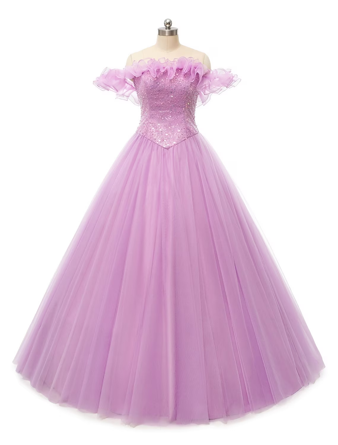 Ball Gown Prom Dresses Puffy Dress Quinceanera Floor Length Sleeveless Off Shoulder Tulle with Pearls Sequin