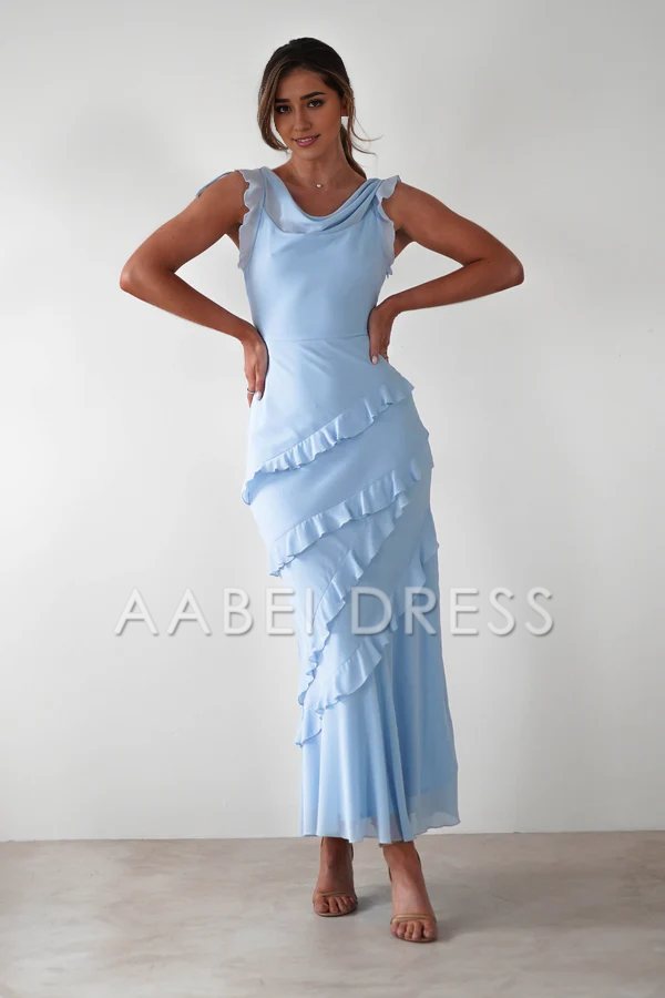 AABEI DRESS Prom Dress Closed Neck Cap Sleeves Tiers Ruched Sophisticated Elegant Dress