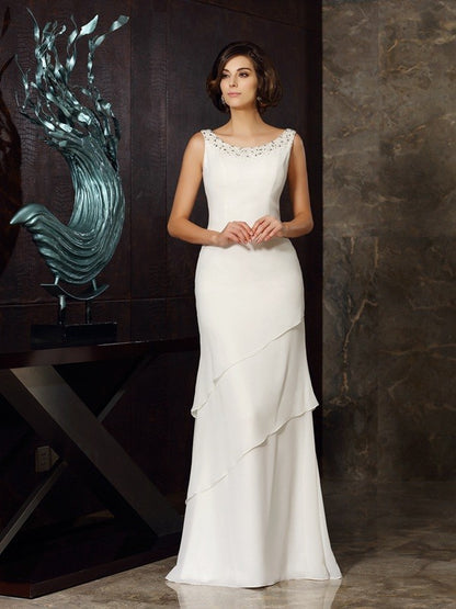 Mother of the Bride Dresses Sheath/Column Beading Sleeveless Long Chiffon