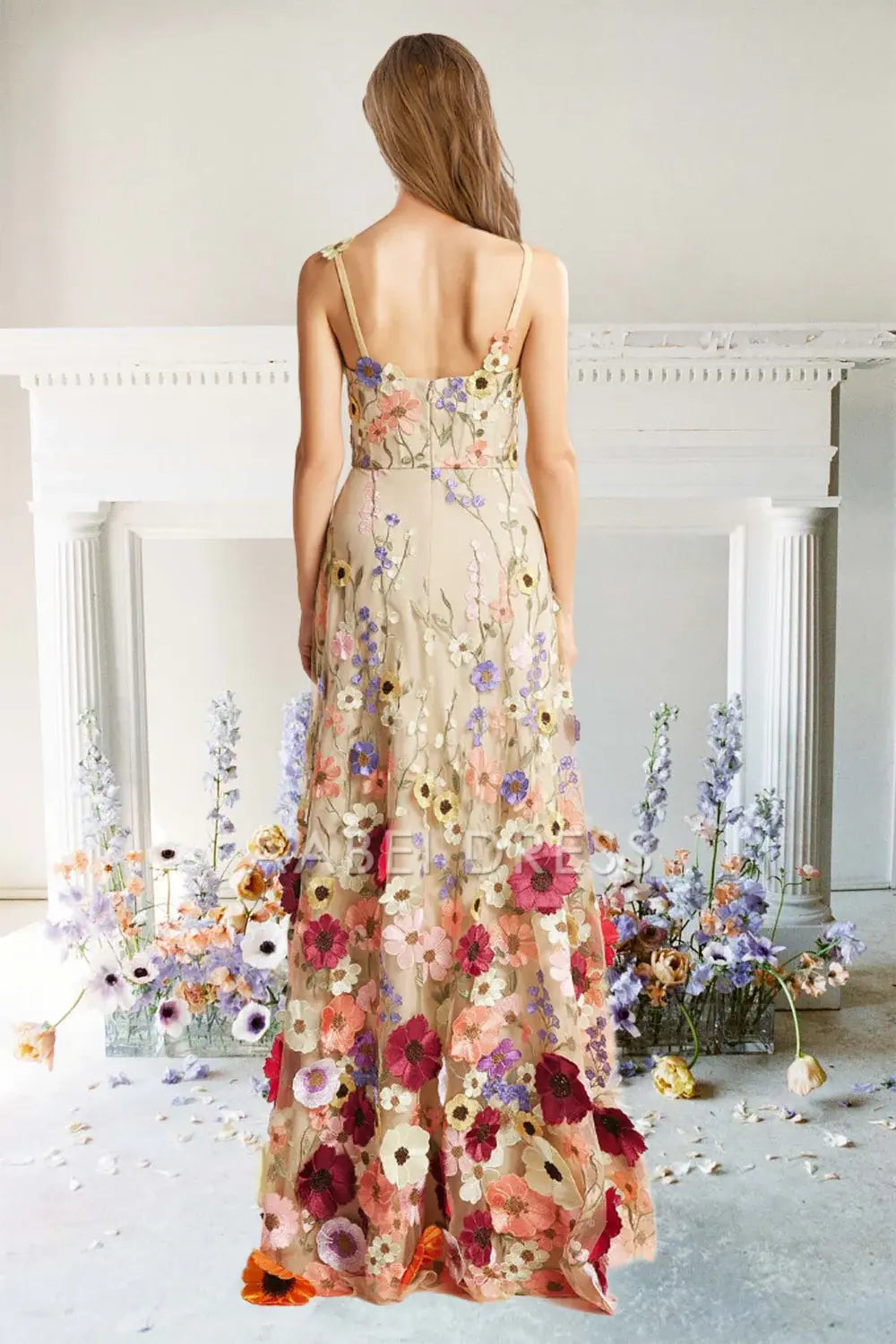 AABEI DRESS Hot Sale Prom Dress Exquisite A-Line Flower Straps Floral Fantastic Long Party Dress