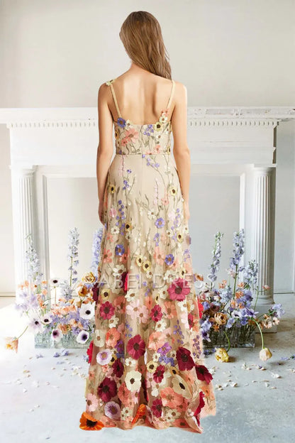AABEI DRESS Hot Sale Prom Dress Exquisite A-Line Flower Straps Floral Fantastic Long Party Dress