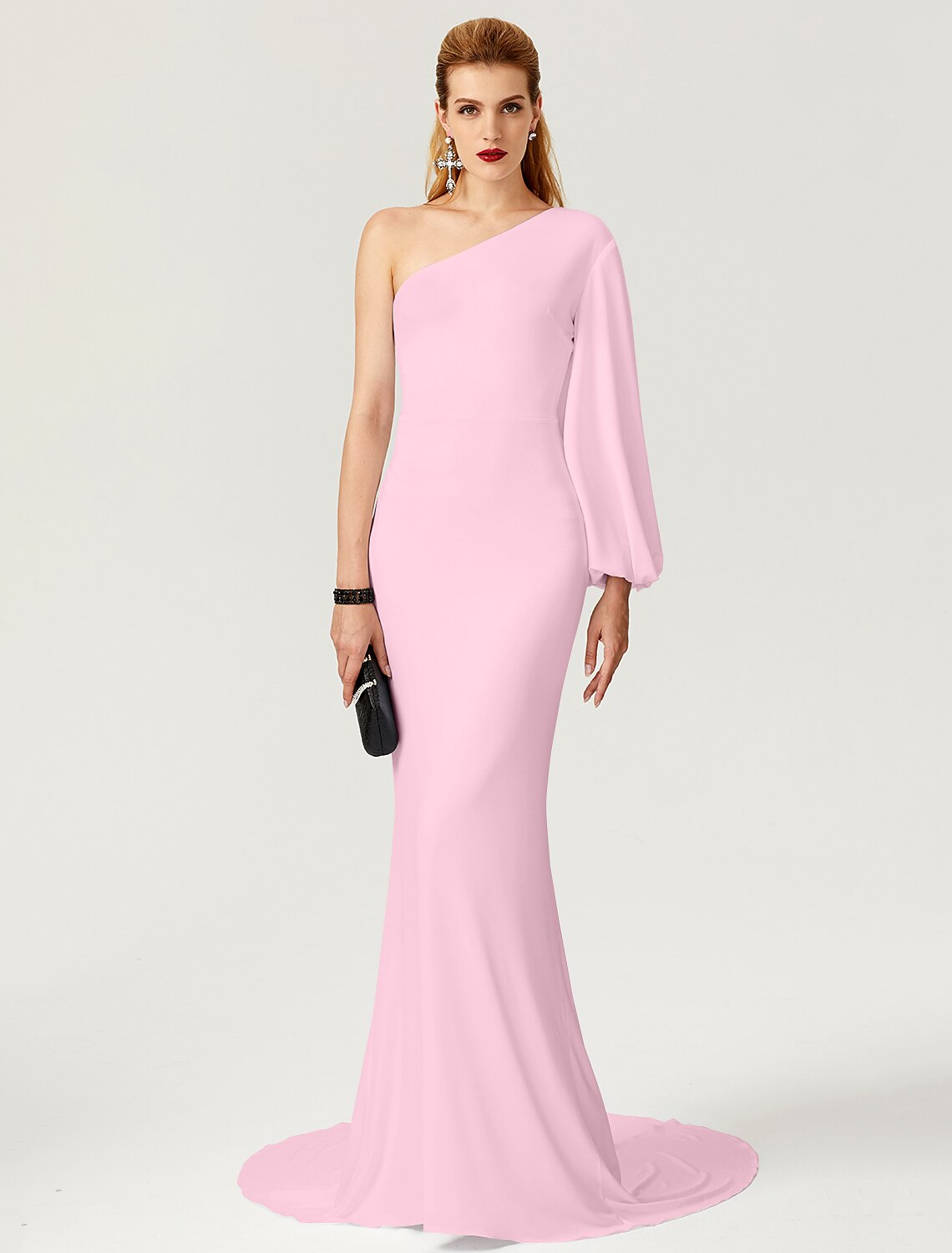 Mermaid / Trumpet Celebrity Style Dress Engagement Court Train Long Sleeve One Shoulder Jersey with Pleats