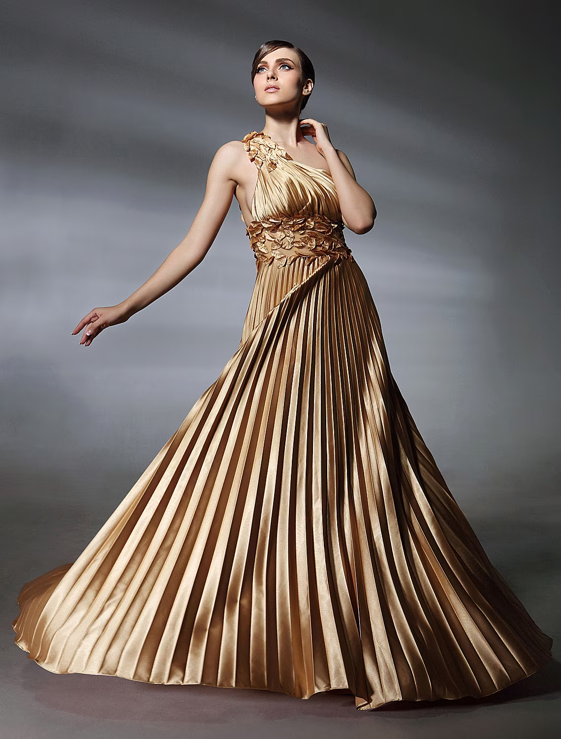 Ball Gown Dress Formal Evening Sweep / Brush Train Sleeveless One Shoulder Stretch Satin with Pleats Beading Side Draping