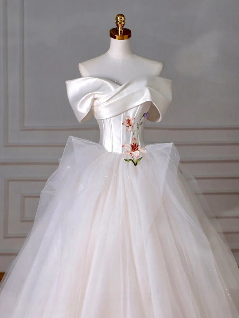 Formal Dress Long Dress Elegant A-Line Off Shoulder Tulle Fantastic Wedding Dress