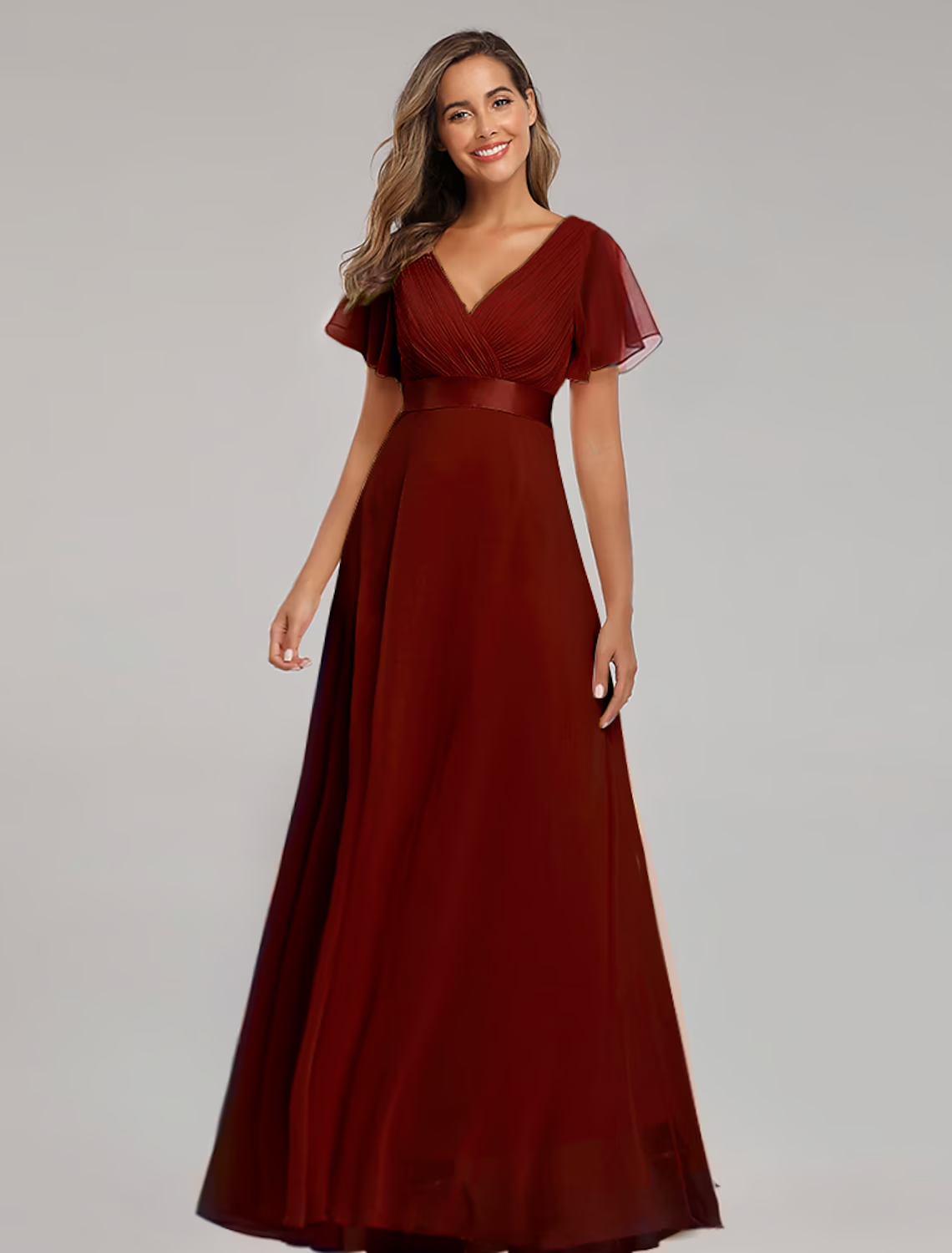 A-Line Prom Dresses Maxi Dress Graduation Floor Length Short Sleeve V Neck Chiffon V Back with Ruched Ruffles