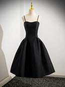 Hepburn style Prom Dress Simple A-Line Satin Black Temperament Short Formal Fashion Dress