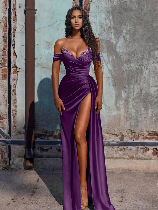 Prom Dress Mermaid Satin Long with Slit