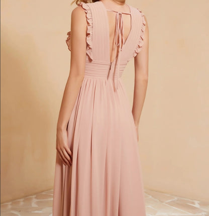 Evening Dress V-Neck Ruffles Pleated Split fork Dress