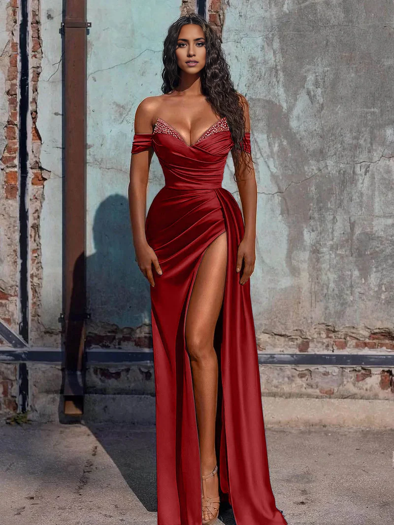 Prom Dress Mermaid Satin Long with Slit