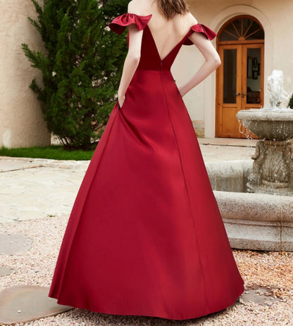 Evening Dress Off The Shoulder Satin Gown Pocket Dress