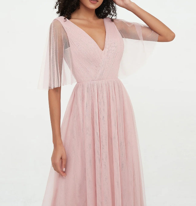 Evening Dress A-Line V-Neck Tulle With Deep V Back Dress