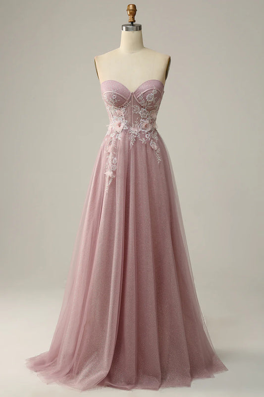 AABEI DRESS Hot Sale Prom Dress Elegant A Line Off Shoulder Sweetheart Tulle Flower Sparkle Long Party Dress