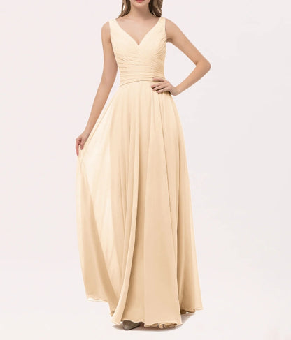 Evening dress V Neck Long Chiffon Dress With Bow