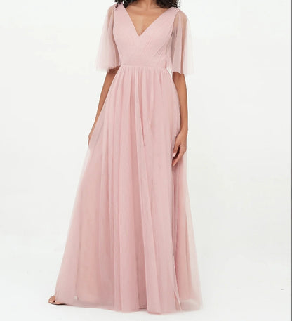 Evening Dress A-Line V-Neck Tulle With Deep V Back Dress