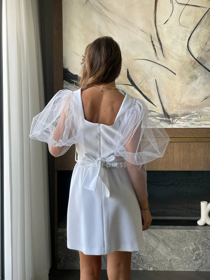 AABEI DRESS Party Dress Fashion Square Neck Puff Sleeve Simple Tulle Sleeve Short Homecoming Dress