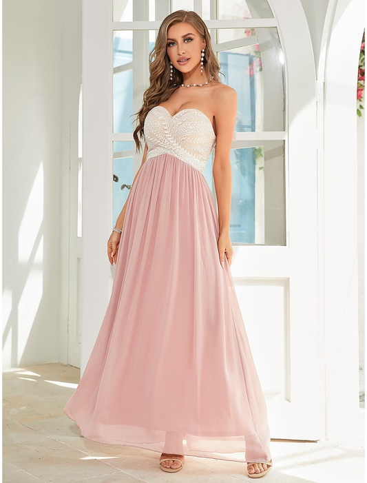 A-Line Wedding Guest Dresses Floral Dress Party Wear Ankle Length Sleeveless Strapless Chiffon Backless with Appliques