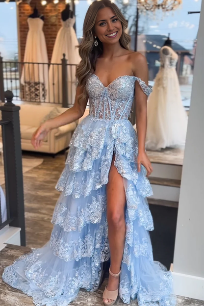 Prom Dress Princess A Line Off the Shoulder Corset with Lace