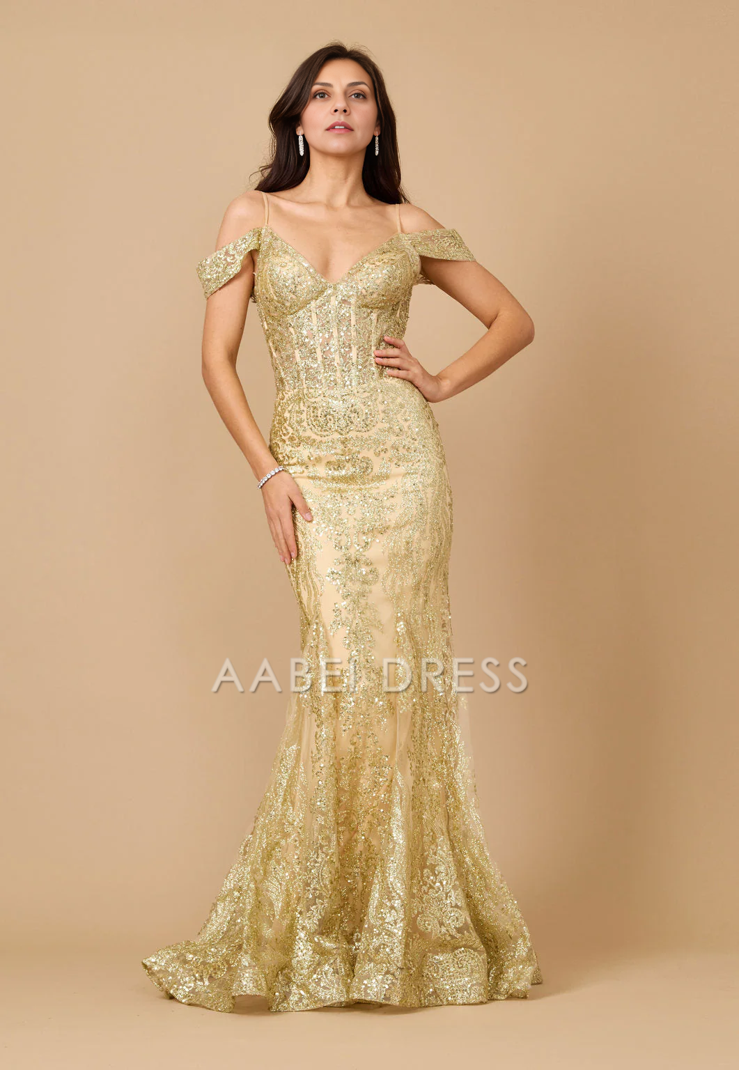 AABEI DRESS Formal Wear Dresse Charming Mermaid Off-Shoulder Spaghetti Strap Sequin Corset Sparkle Long Mother Of The Bride Dress