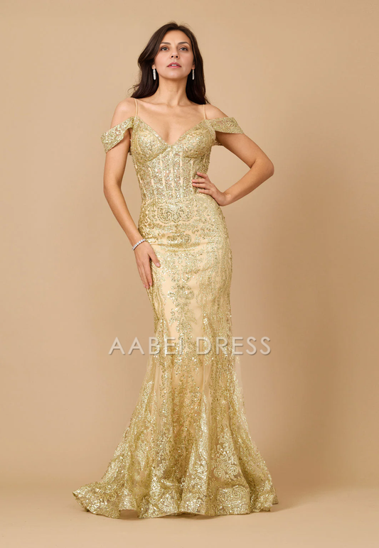 AABEI DRESS Formal Wear Dresse Charming Mermaid Off-Shoulder Spaghetti Strap Sequin Corset Sparkle Long Mother Of The Bride Dress