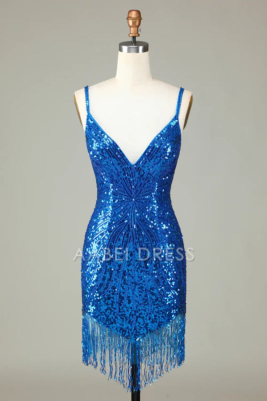AABEI DRESS Hot Sale Homecoming Dress Sparkly Bodycon Spaghetti Straps Lace-Up Back Beading Fashion Short Graduation Dress