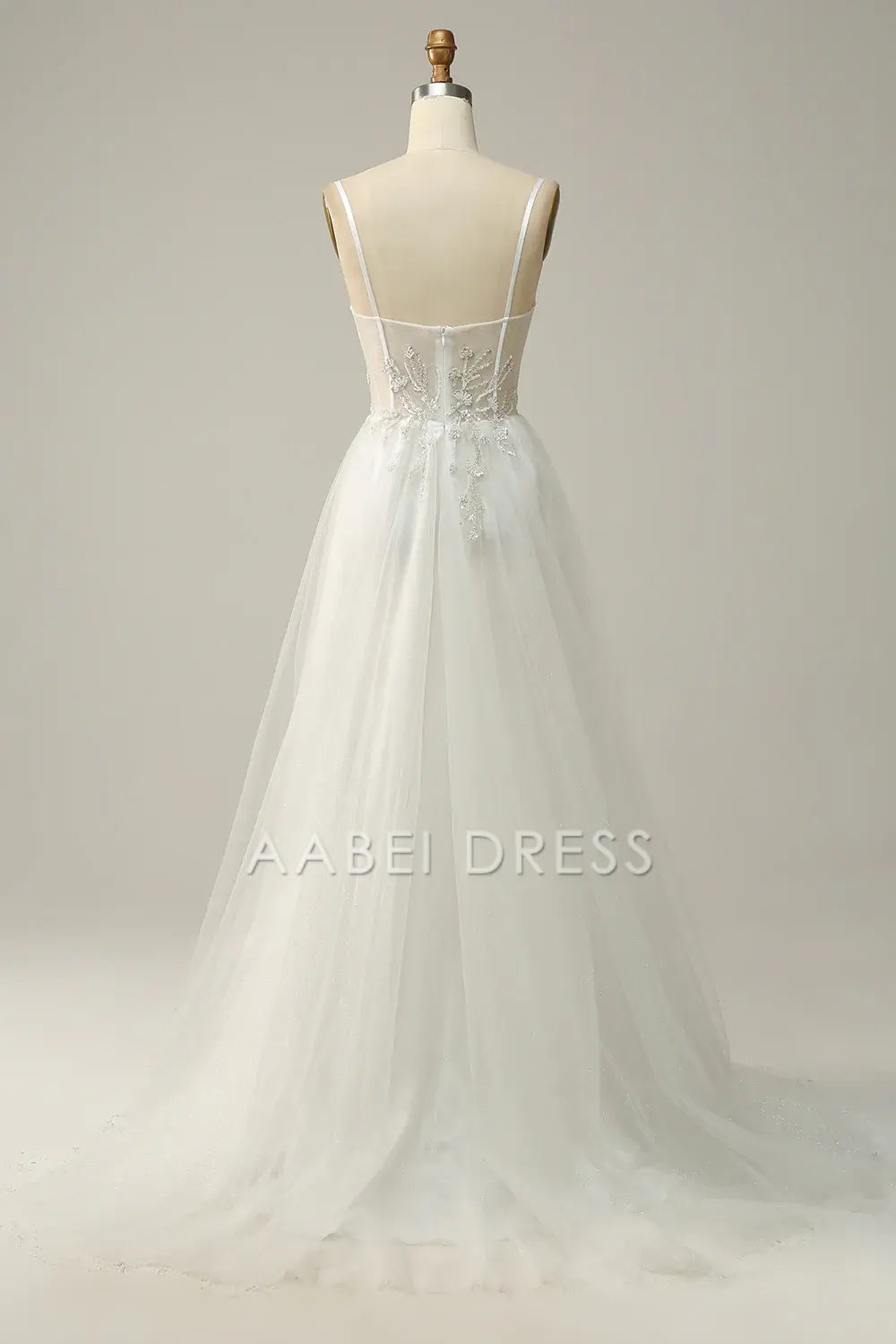 AABEI DRESS Hot Sale Prom Dress Elegant A Line Spaghetti Straps Tulle Applique Side Fork Fantastic Long Party Dress