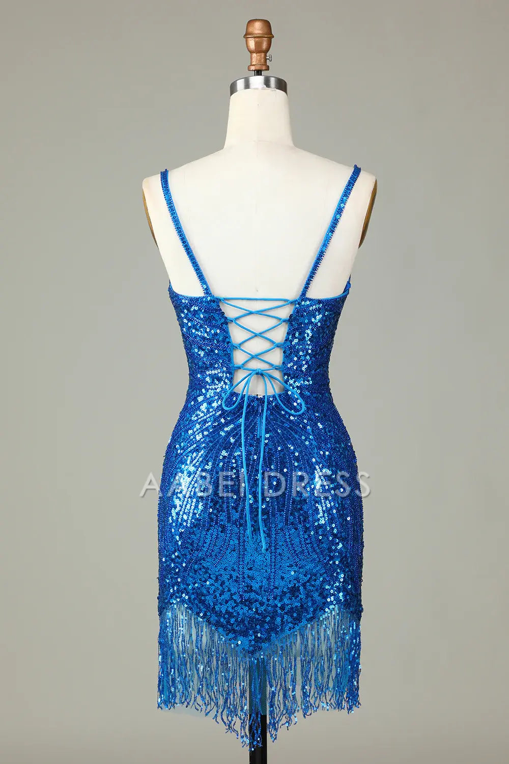 AABEI DRESS Hot Sale Homecoming Dress Sparkly Bodycon Spaghetti Straps Lace-Up Back Beading Fashion Short Graduation Dress
