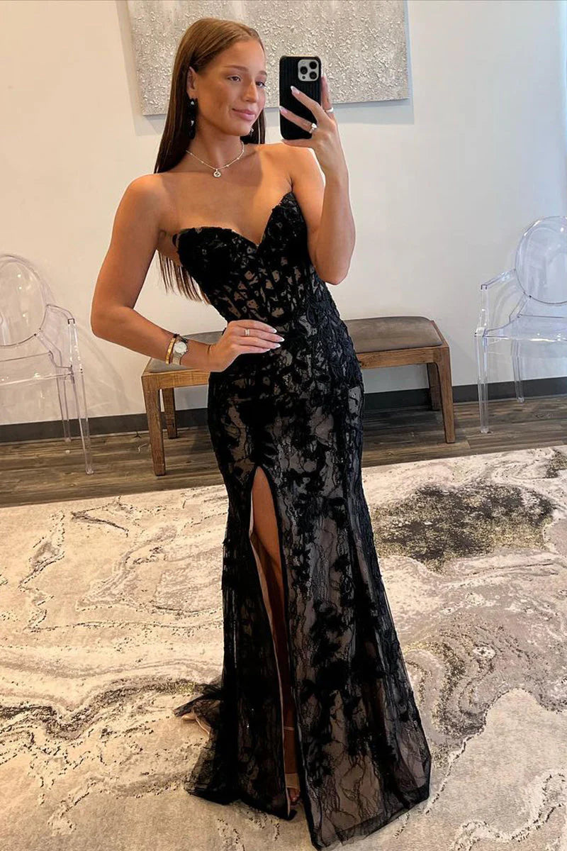 Prom Dress Mermaid Strapless Lace with Slit