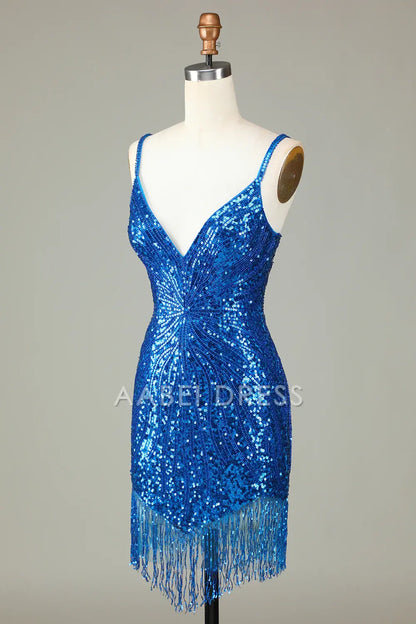 AABEI DRESS Hot Sale Homecoming Dress Sparkly Bodycon Spaghetti Straps Lace-Up Back Beading Fashion Short Graduation Dress