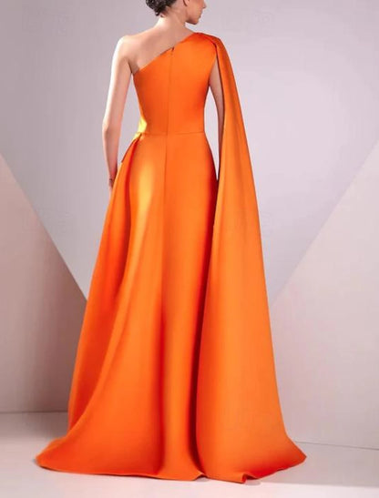 Gown Elegant Formal Halloween Floor Length Sleeveless One Shoulder Pocket Satin with Ruched Evening Dress