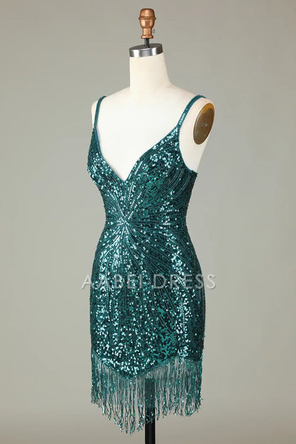 AABEI DRESS Hot Sale Homecoming Dress Sparkly Bodycon Spaghetti Straps Lace-Up Back Beading Fashion Short Graduation Dress