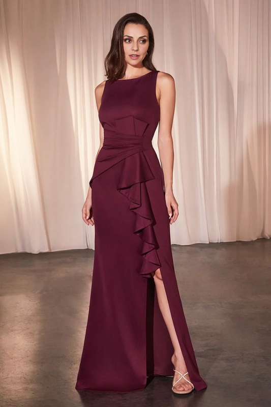 AABEI DRESS Formal Wear Dresse Sleeveless Round Neck Ruched Side Fork Fashion Dress Mother Of The Bride Dress
